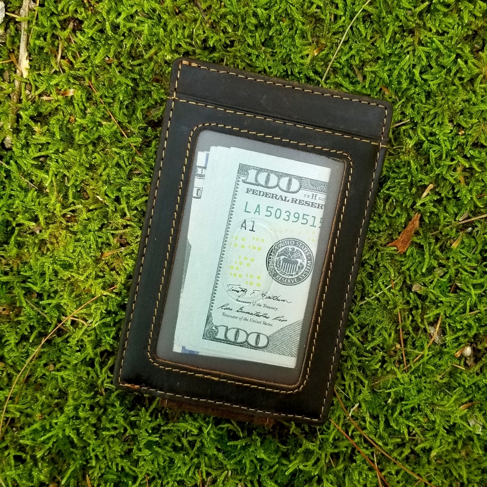 SOLD OUT! Genuine Leather Mens Money Clip ID Case - Picture 3 of 6